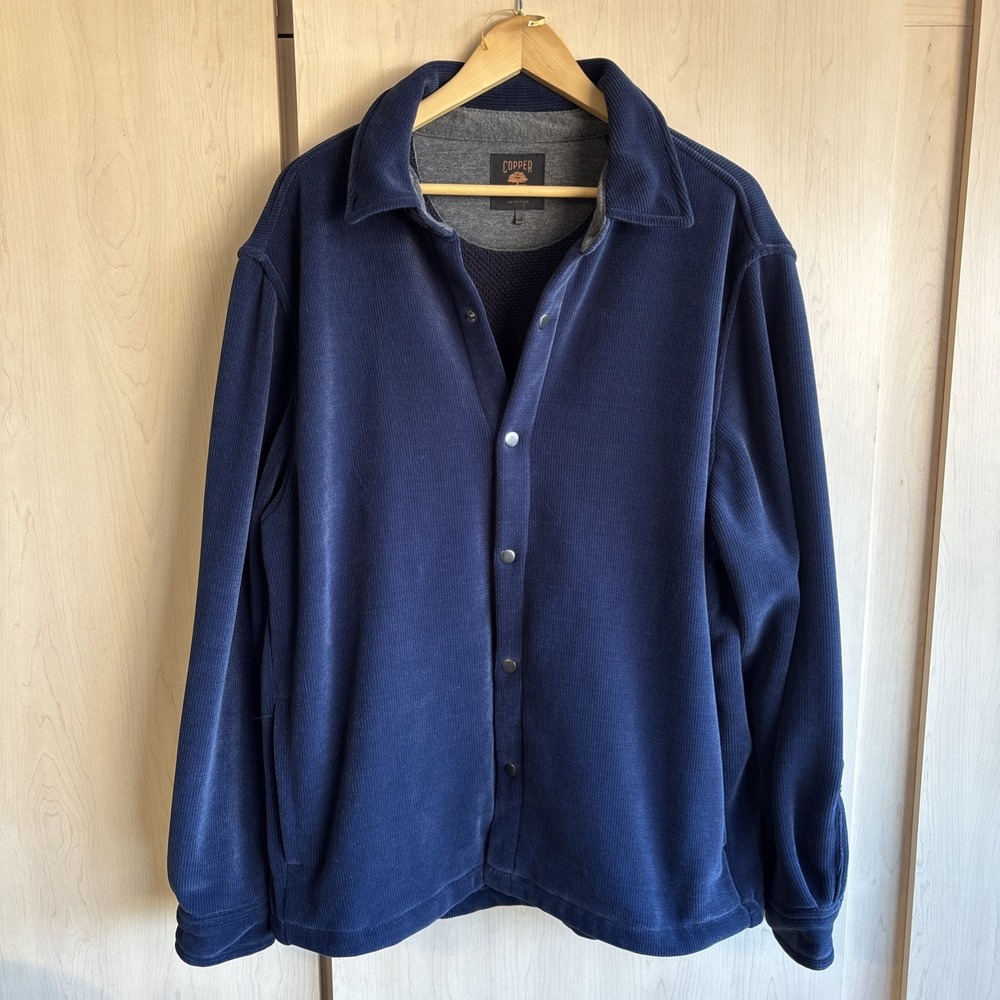 Copper & Oak Men's XL X-Large Blue Fleece Shirt Jacket Heavyweight Snap Buttons